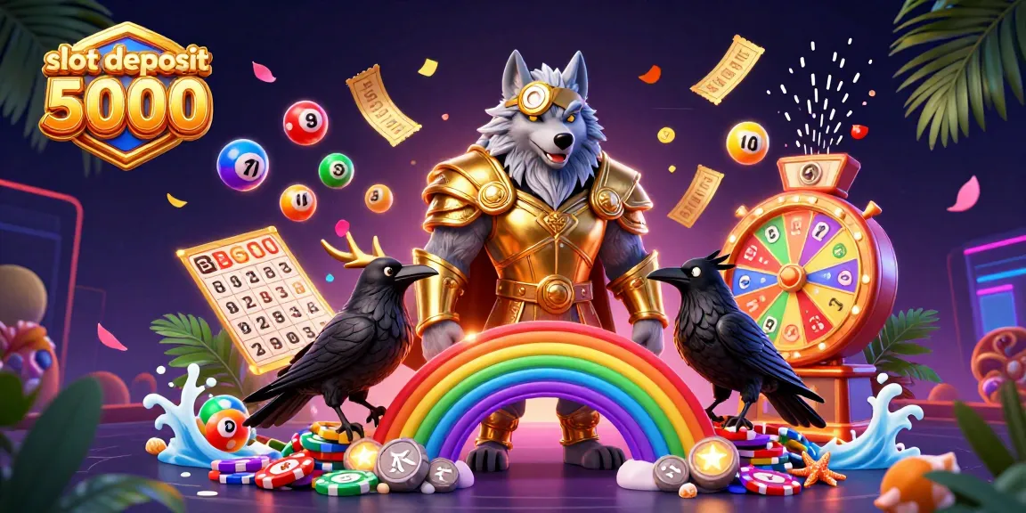 Engage in thrilling slot deposit 5000 experiences as colorful lottery balls and lively game elements surround a Norse-inspired scene.