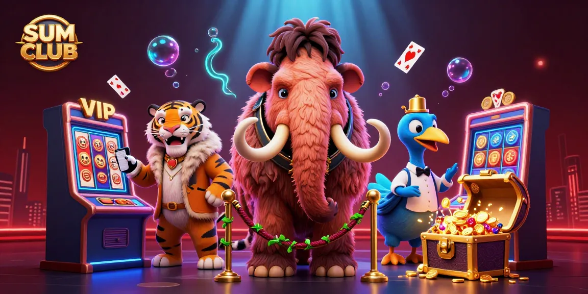 Engage with SUMCLUB's vibrant 3D casino scene featuring a bouncer, VIP guest, and doorman.