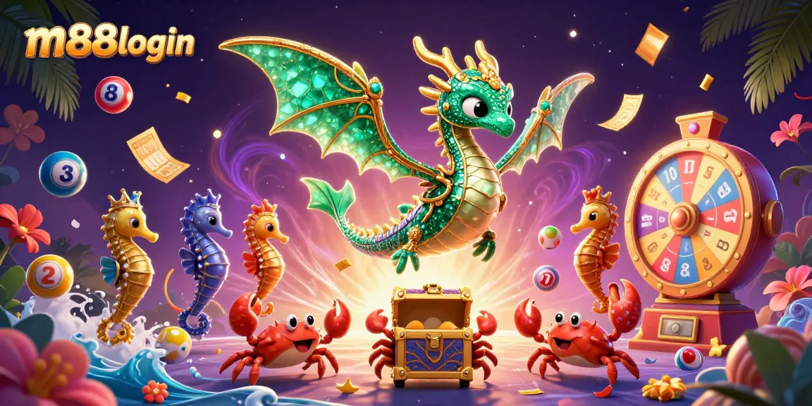 Experience stunning m88login action with vibrant lottery elements in a magical casino scene.