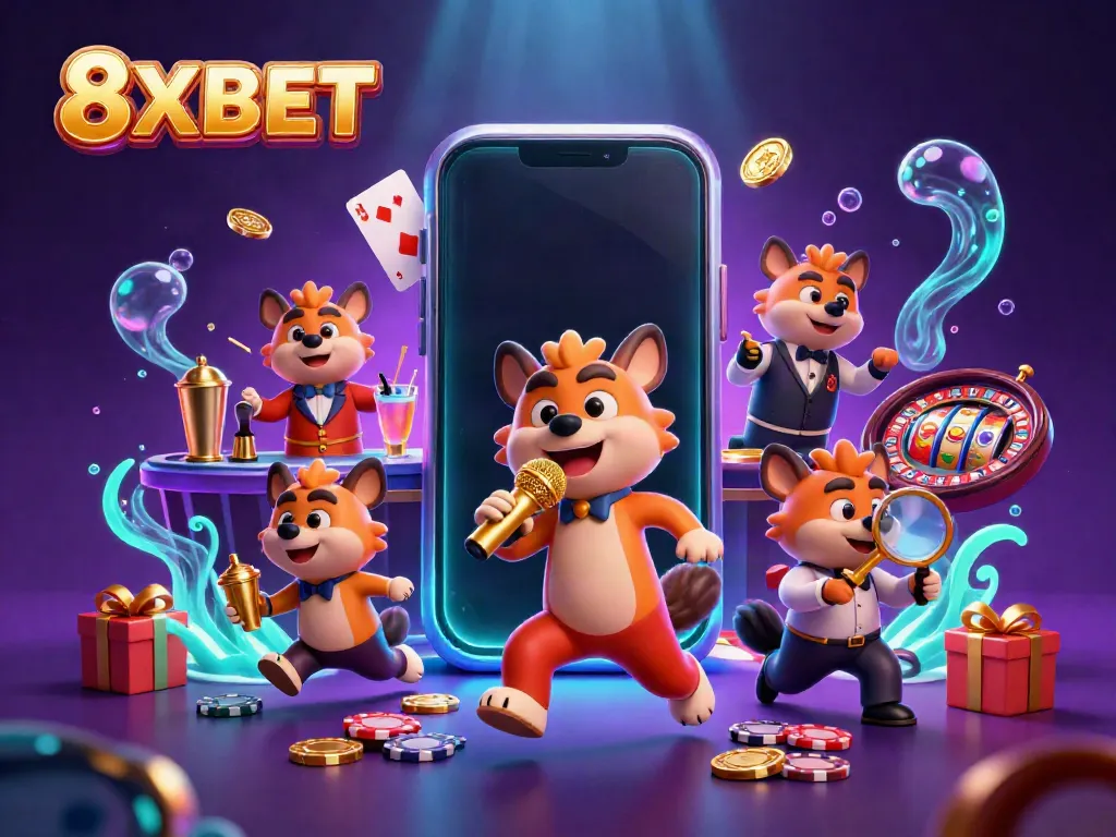 Engage with 8XBET’s vibrant online casino experience featuring animated hyenas in an entertaining scene.