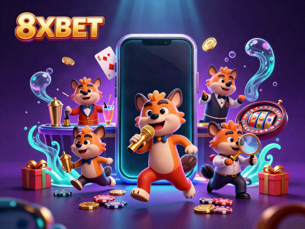 Engage with 8XBET’s vibrant online casino experience featuring animated hyenas in an entertaining scene.