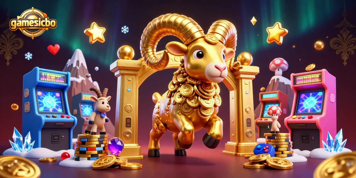 Watch the powerful gamesicbo ram charge past golden gates, surrounded by vibrant casino game elements.