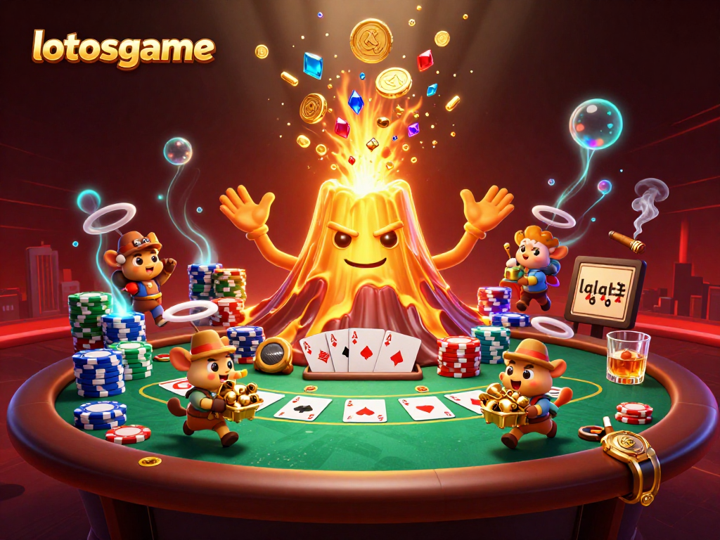 Win big with lotosgame in an action-packed casino scene filled with gold coins and poker excitement.