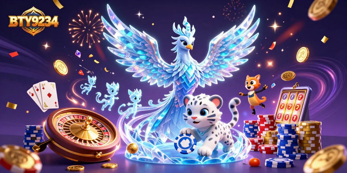 Spin the BTY9234 roulette wheel with an enchanting ice phoenix illustration and vibrant casino elements.