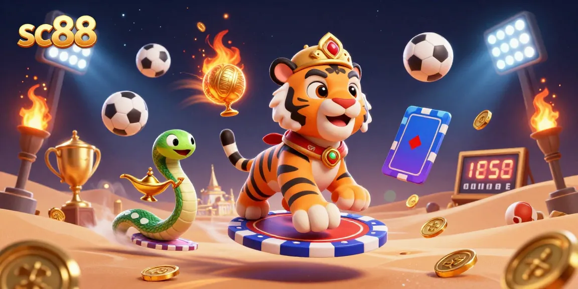 Experience the thrill of sc88 with a vibrant 3D casino scene featuring sports betting excitement and action.
