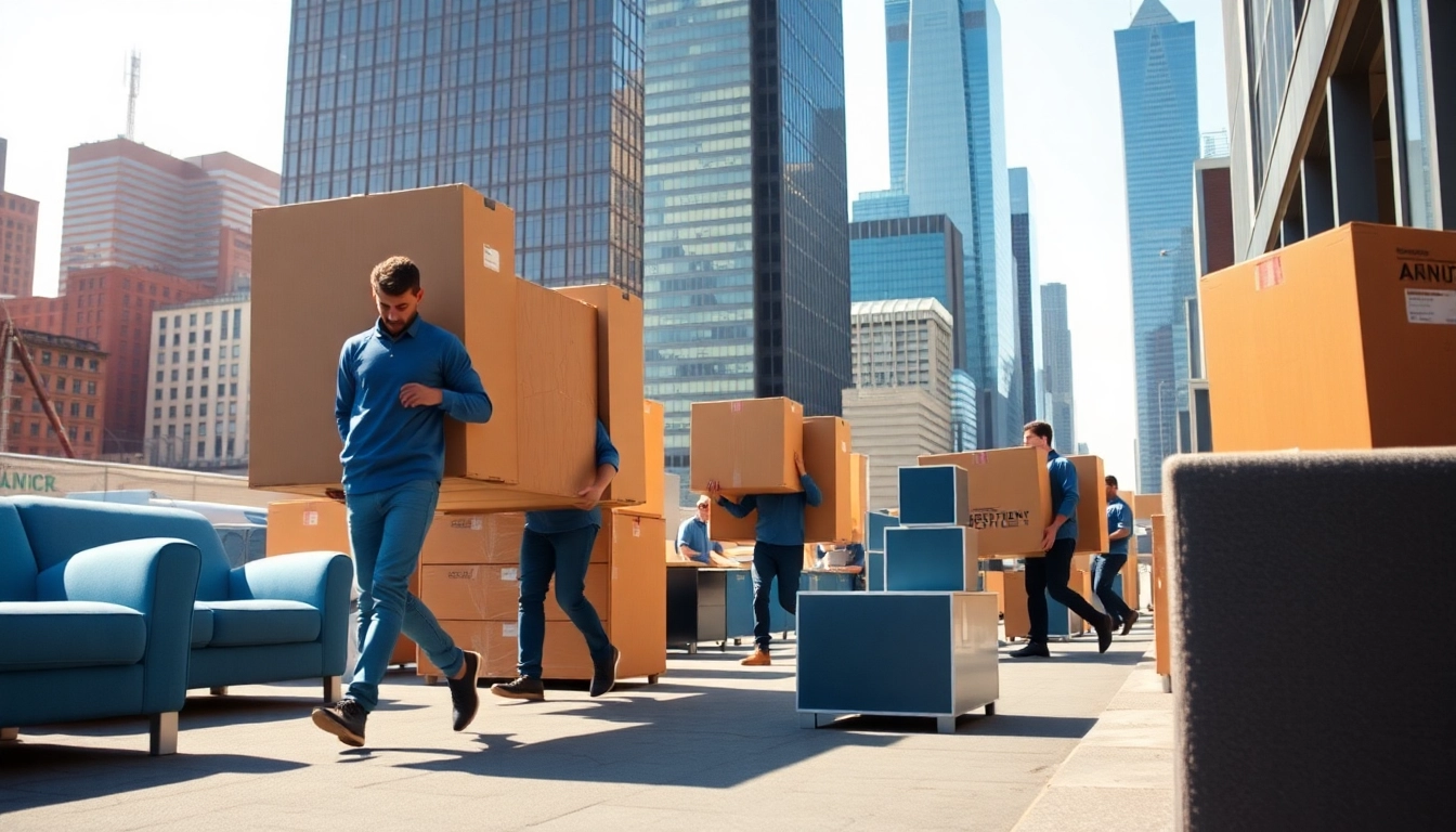 Streamlined commercial moving services NYC, showcasing professional movers efficiently handling office equipment.
