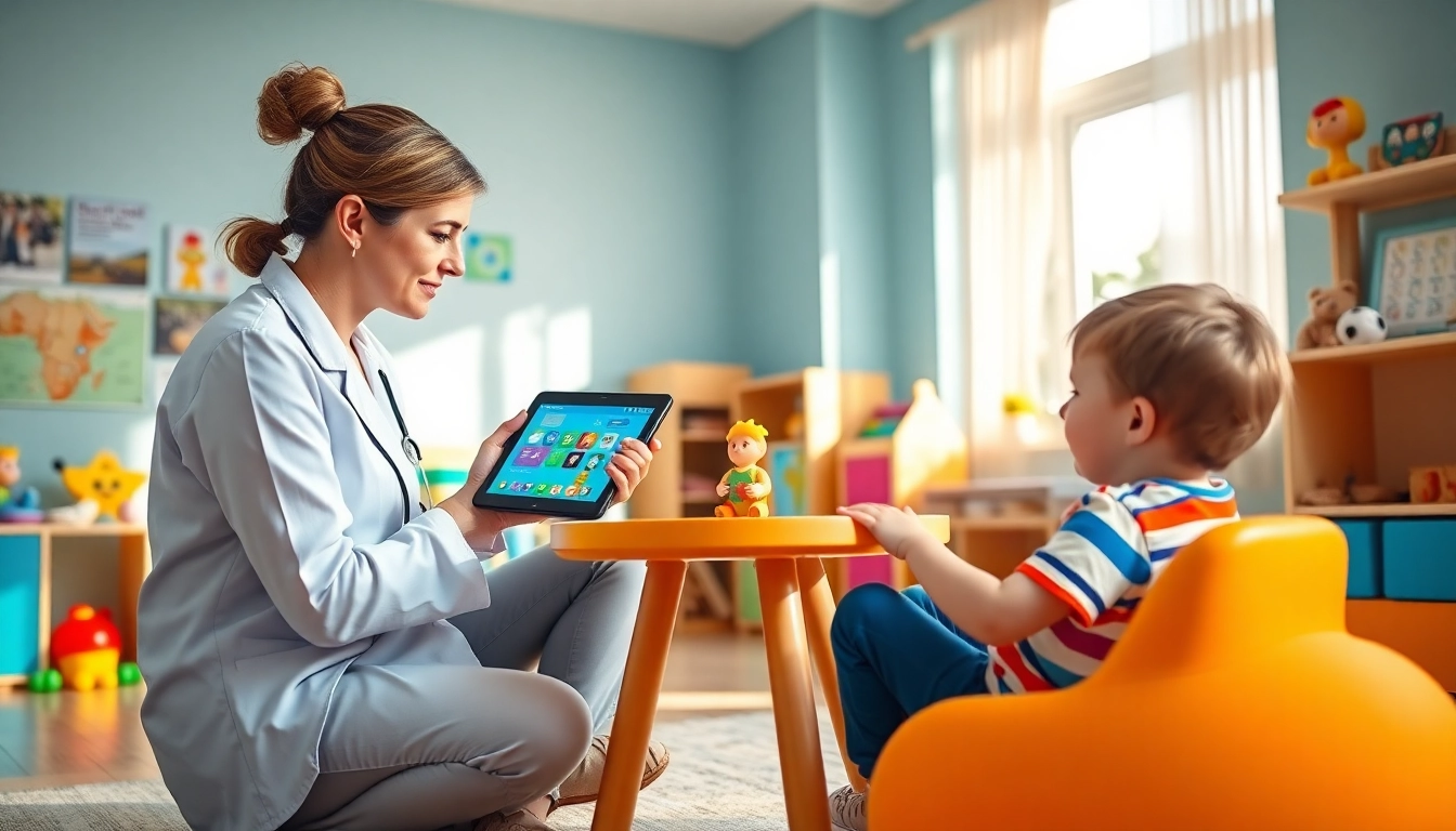 Experience ABA therapy in Troy with a professional therapist supporting a child in a vibrant therapy room.